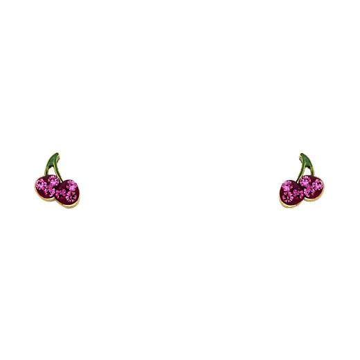 14K Gold Crystal Cherry Fruit Stud Earrings by Ioka