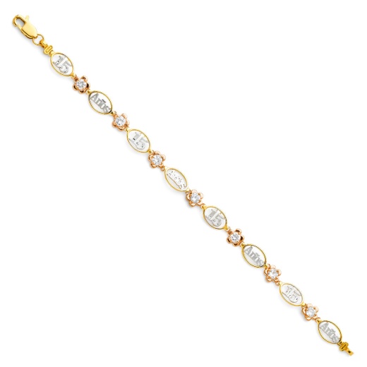 Ioka 14K Gold Oval Links 15 Anos Flowers Bracelet - 7.25'
