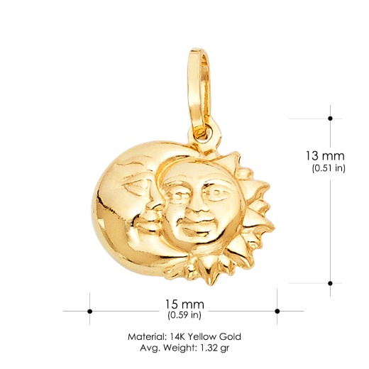 14K Gold Half Moon & Full Sun Charm Pendant - Ioka