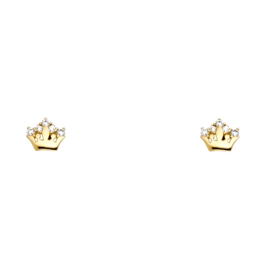 Ioka 14K Gold Cz Crown Or Tiara Stud Earrings