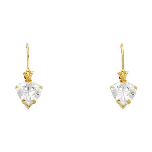 14K Gold Cz Heart Hanging Earrings - Ioka