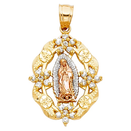14K Gold Religious Guadalupe Cz Charm Pendant - Ioka