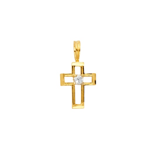 14K Gold Religious Cz Cross Charm Pendant