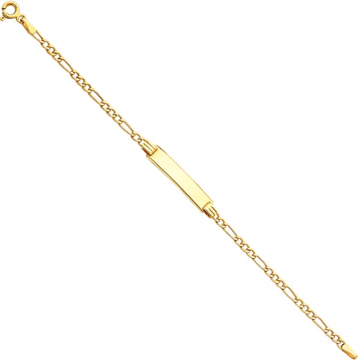 14K Solid Gold Hollow Figaro 3+1 Baby Id Bracelet - 6''