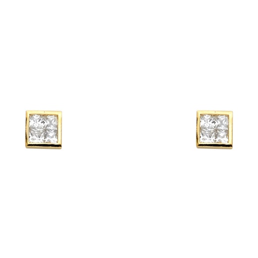 Ioka 14K Gold Cz Square Stud Earrings
