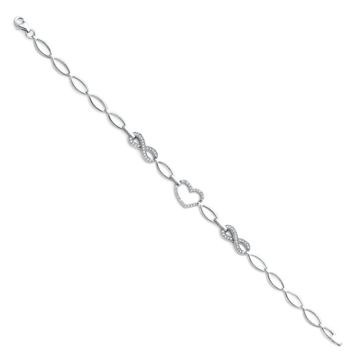 14K Solid Gold Cz Infinity And Hearts Bracelet - 7.25'