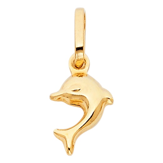 14K Gold Jumping Dolphin Prosperity Charm Pendant