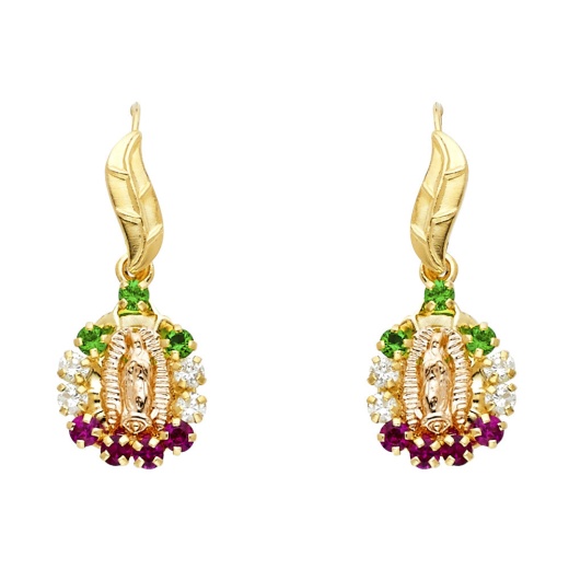 14K Gold Cz Guadalupe Hanging Earrings