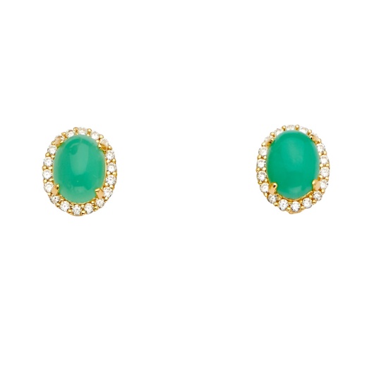 14K Gold Cz Stone Green Jade Earrings - Ioka