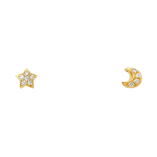 14K Gold Cz Moon And Star Stud Earrings - Ioka New Products