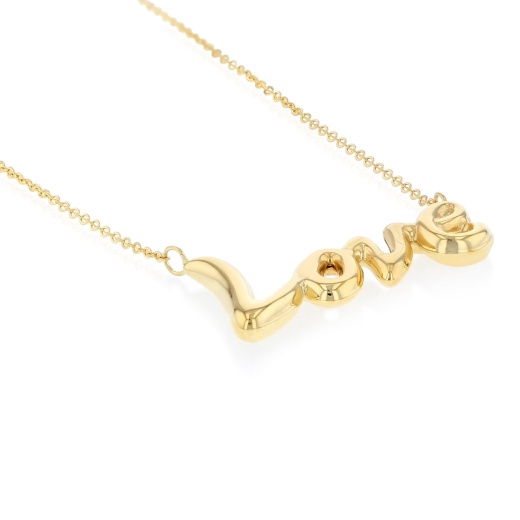 14K Gold Cursive Love Pendant Chain Necklace - 17+1' | Ioka