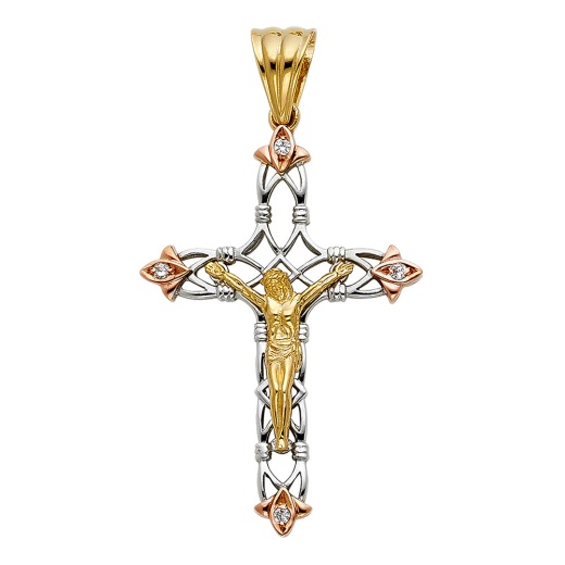 14K Gold Cz Religious Crucifix Charm Pendant