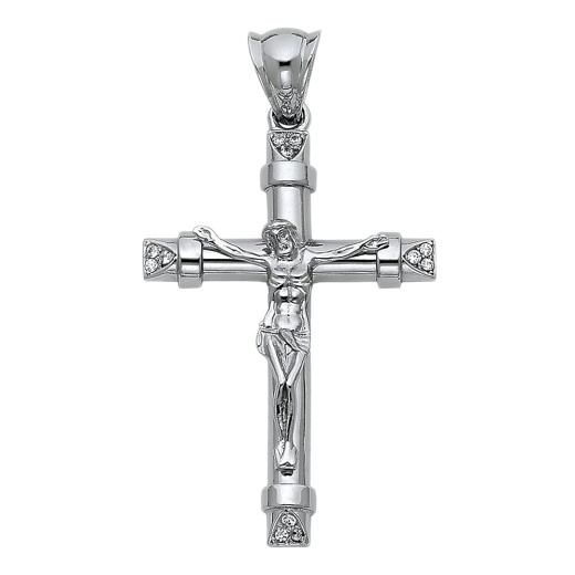 14K Gold Cz Religious Crucifix Charm Pendant - Ioka
