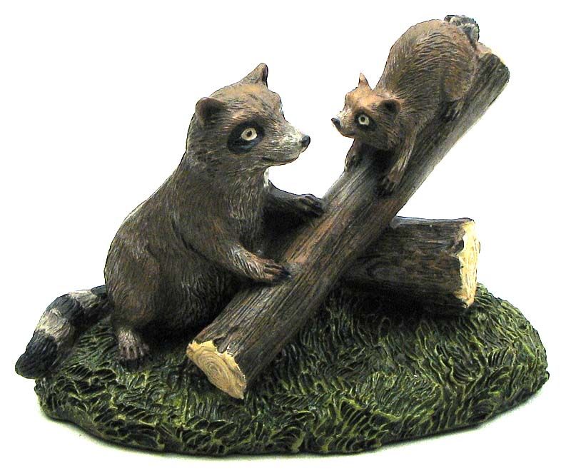 Resin Raccoons On Log