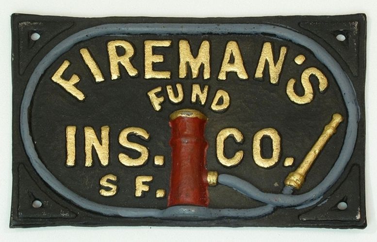 Fireman's Fund Ins Co Cast Iron Plaque