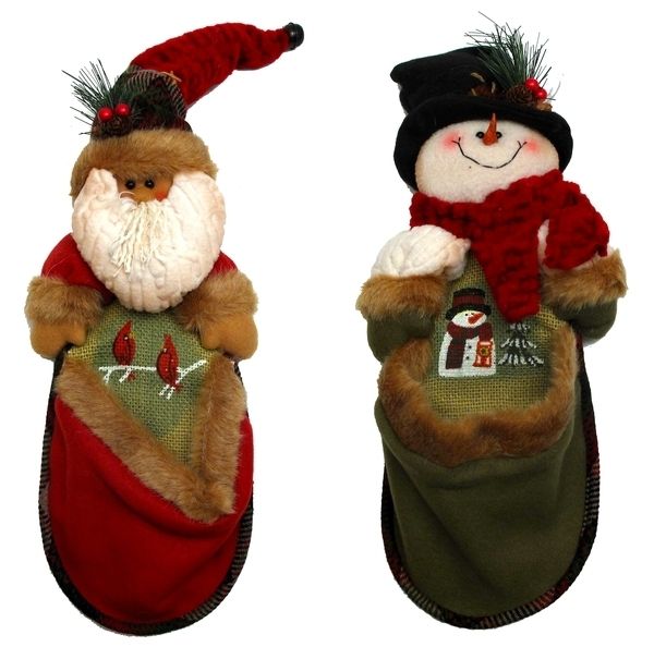 Fabric Burlap Stuffed Santa Or Snowman Knick-Knack Holder Price Each