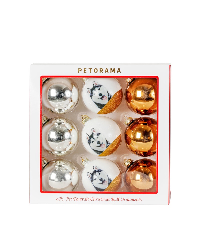 Pet Portrait 9 Pcs Christmas Ball Ornaments Set - Husky