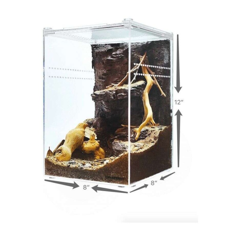 Herpcult Acrylic Reptile Enclosure Large Tall Clear Top 8" X 8" X 12"