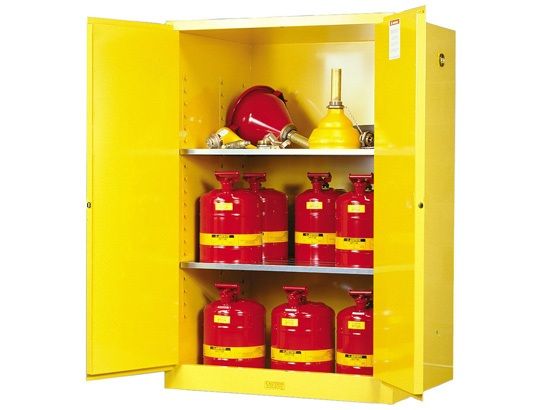 90 Gallon, 2 Shelves, 2 Doors, Manual Close, Flammable Cabinet, Sure-Grip® Ex, Yellow