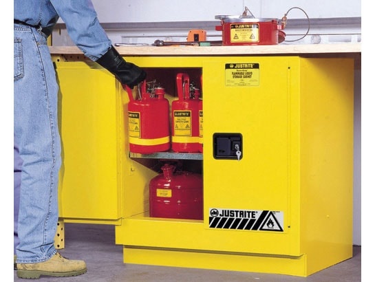 22 Gallon, 1 Shelf, 2 Doors, Manual Close, Flammable Cabinet, Sure-Grip® Ex Under Counter, Yellow