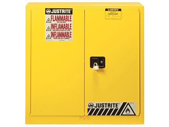 40 Gallon, 3 Shelves, 2 Doors, Manual Close, Paint Safety Cabinet, Sure-Grip® Ex, Yellow
