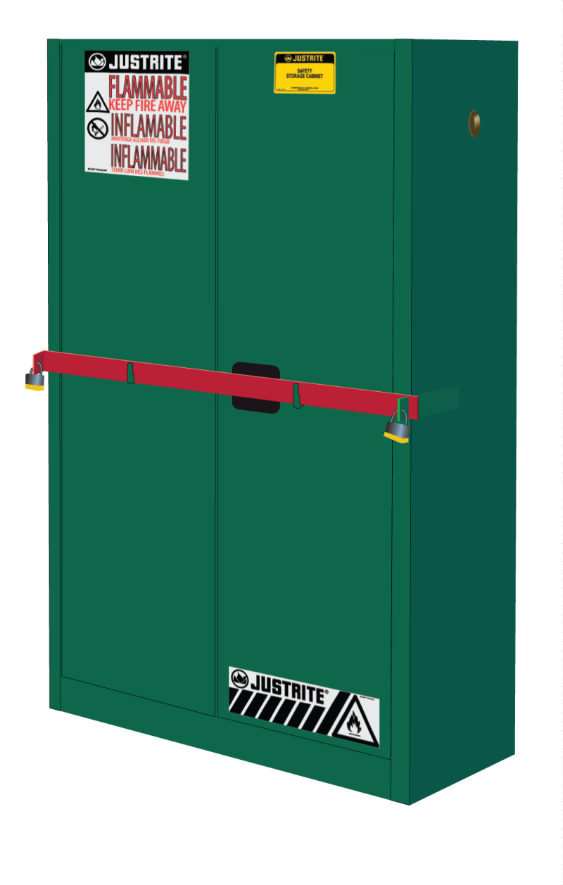 45 Gallon, 2 Shelves, 2 Doors, Self Close, Pesticides Safety Cabinet With Steel Bar, Sure-Grip® Ex High Security, Green