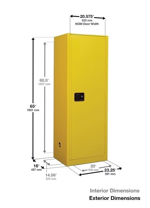 22 Gallon, 3 Shelves, 1 Door, Self Close, Flammable Cabinet, Sure-Grip® Ex Slimline, Yellow