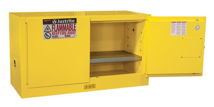 17 Gallon, 1 Shelf, 2 Doors, Manual Close, Flammable Safety Cabinet, Sure-Grip® Ex Piggyback, Yellow