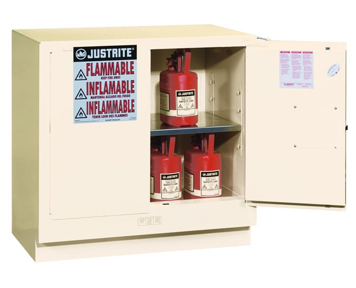 22 Gallon, 1 Shelf, 2 Doors, Manual Close, Flammable Cabinet, Sure-Grip® Ex Under Counter, White
