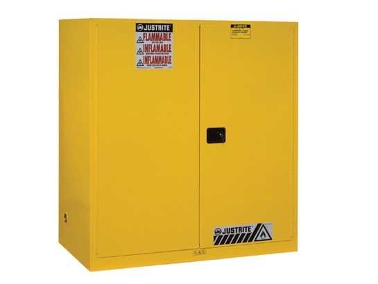 110 Gallon, 2 Drum Vertical, 1 Shelf, 2 Doors, Self Close, Safety Cabinet With Drum Support, Sure-Grip® Ex, Yellow