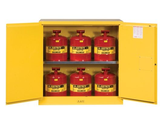 30 Gallon, 2 Door, Manual Close, 6 Can, Safety Cabinet With Cans Combo, Sure-Grip®, Yellow