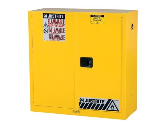 30 Gallon, 1 Shelf, 2 Doors, Manual Close, Flammable Cabinet, Sure-Grip® Ex, Yellow