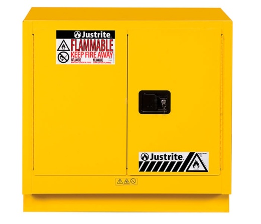 23 Gallon, 1 Shelf, 2 Doors, Self Close, Flammable Cabinet, Sure-Grip EX Under Fume Hood, Yellow