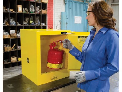 4 Gallon, 1 Shelf, 1 Door, Self Close, Flammable Cabinet - Justrite Sure-Grip Ex Countertop