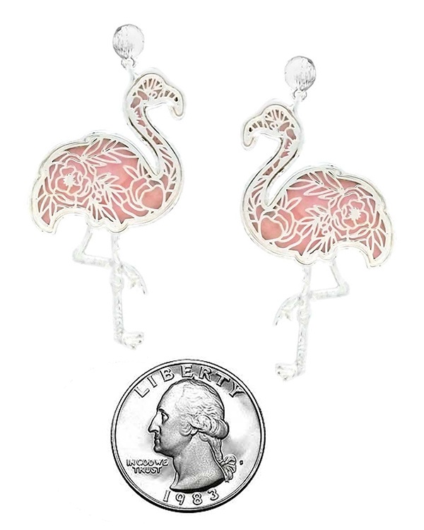 Tropical Theme Metal Filigree Earring - Flamingo