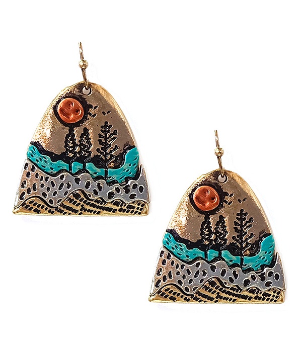 Tree And Mountain Landscape Earring