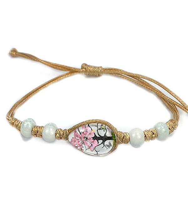 Dry Flower And Tree Cabochon Pull Tie Bracelet