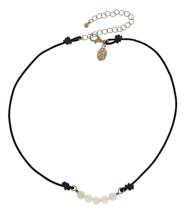 Genuine Stone And Leather Cord Choker Necklace