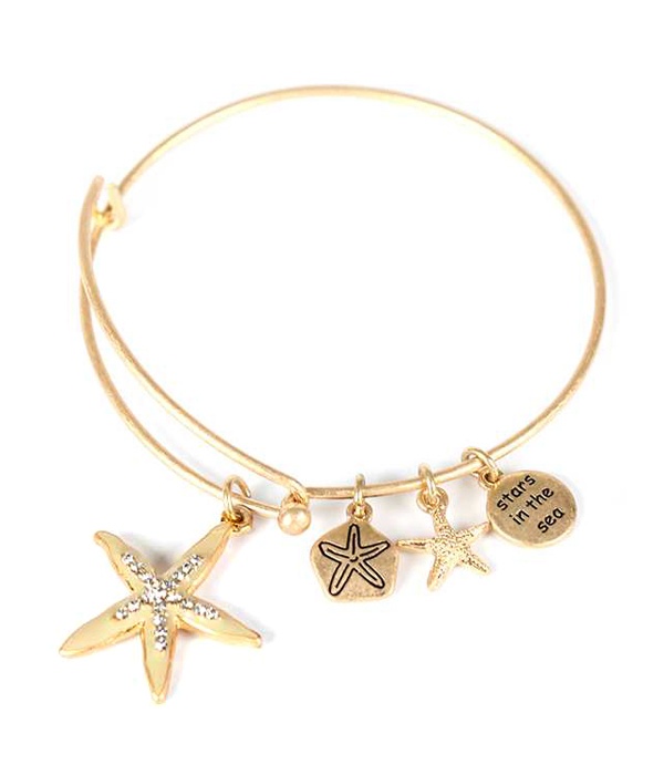 Starfish Charm Wire Bangle Bracelet
