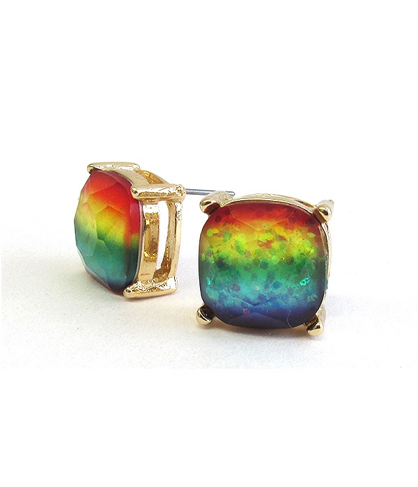 Facet Stone Stud Earring - Rainbow