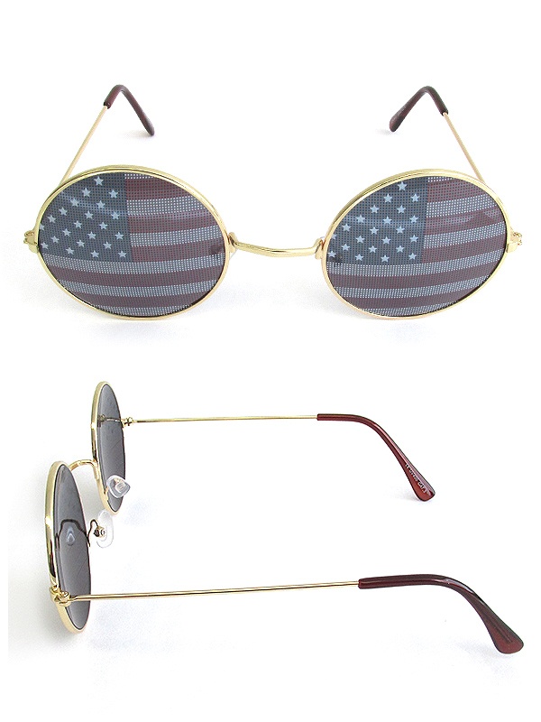 Uv 400 Protection Patriotic American Flag Round Sunglasses