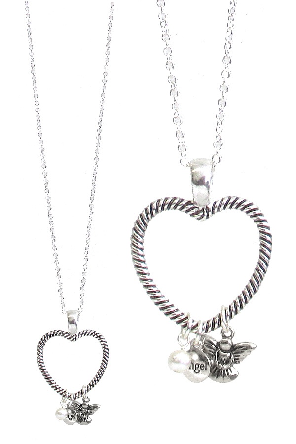 Religious Inspiration Heart Pendant Necklace - Angel
