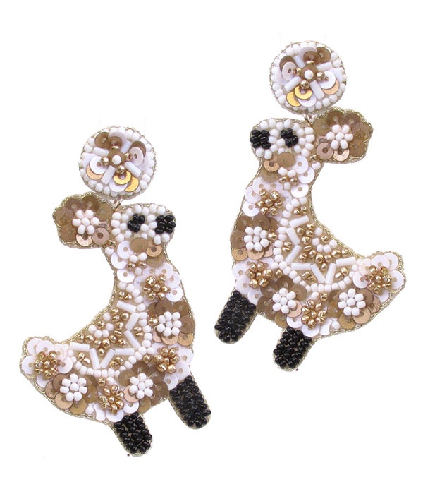 Handmade Multi Seedbead And Sequin Llama Earring