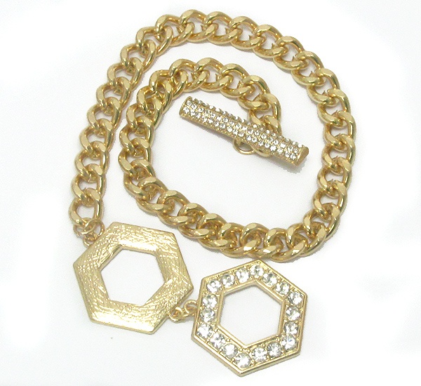 Crystal Deco Double Hexagon And Chain Toggle Bracelet