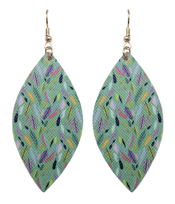 Feather Print Faux Leather Marquise Earring
