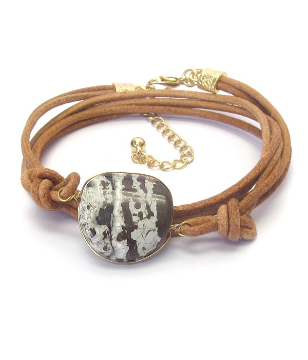 Genuine Stone Leatherette Cord Wrap Bracelet