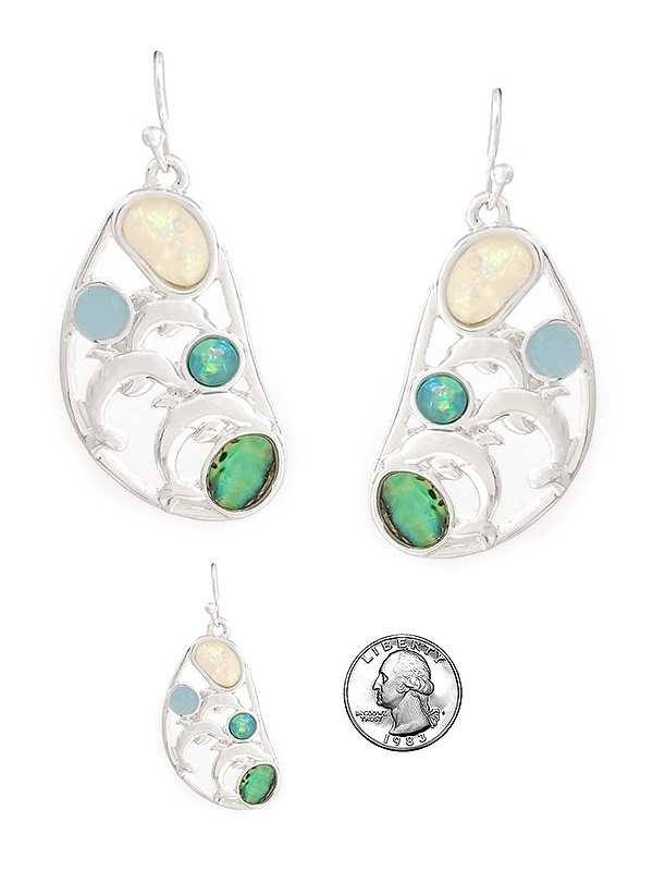 Sealife Theme Opal And Abalone Mix Earring - Dolphin