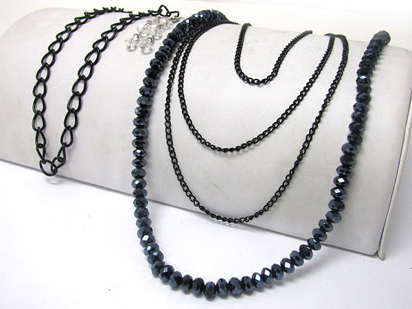 Facet Glass Beads And Multi Chain Long Neckalce Earring Set