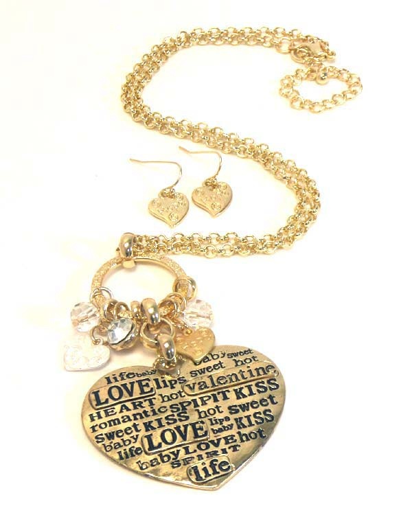 Love Theme Heart Pendant Necklace Earring Set