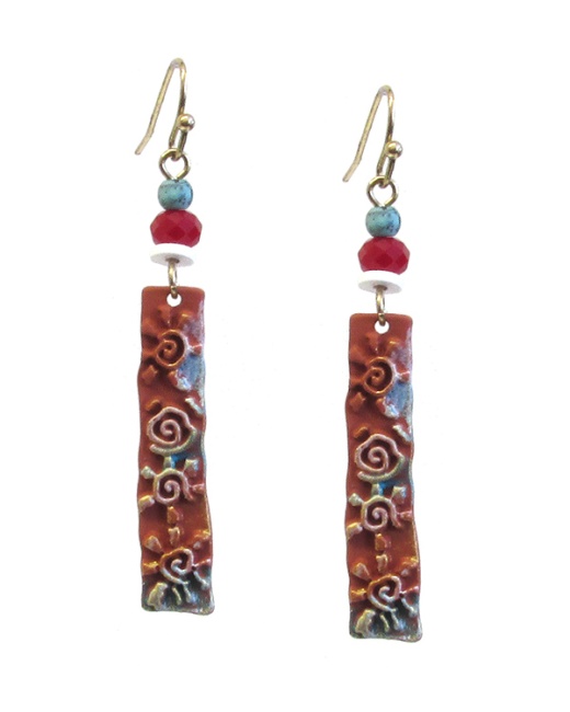 Boho Style Hand Painted Metal Bar Drop Earrings